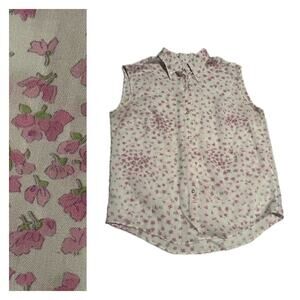 1960s White Floral Sleeveless Blouse Top Shirt / XL *
